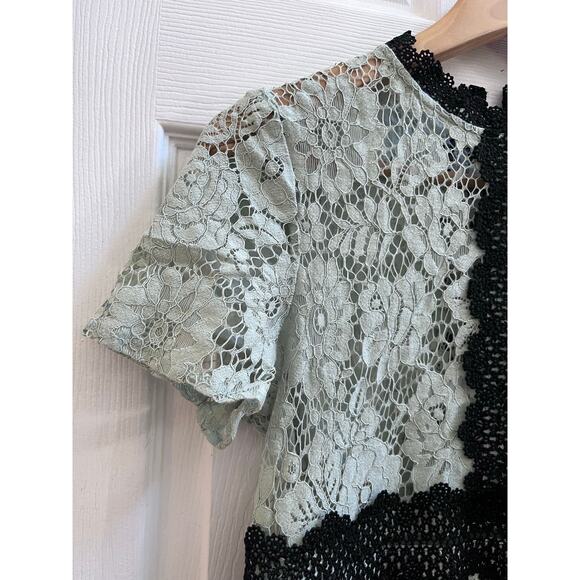 Zara Seafoam Green Black Crochet Embroidered Detail Sheer Peplum Blouse Small - Picture 6 of 12